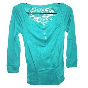 Green Thermal Knit Lace Back Henley